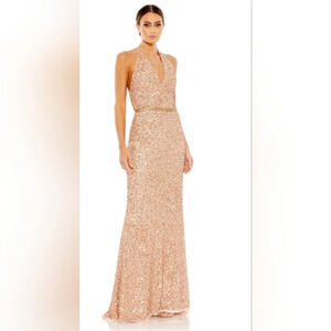 NWT Mac Duggal, Sleeveless Halter- Neck‎ Gown, Apricot, Size 4, $398